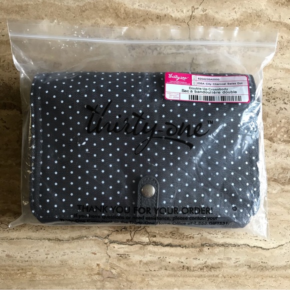 Thirty One Double Up Crossbody-City Charcoal Swiss Dot - Picture 9 of 11